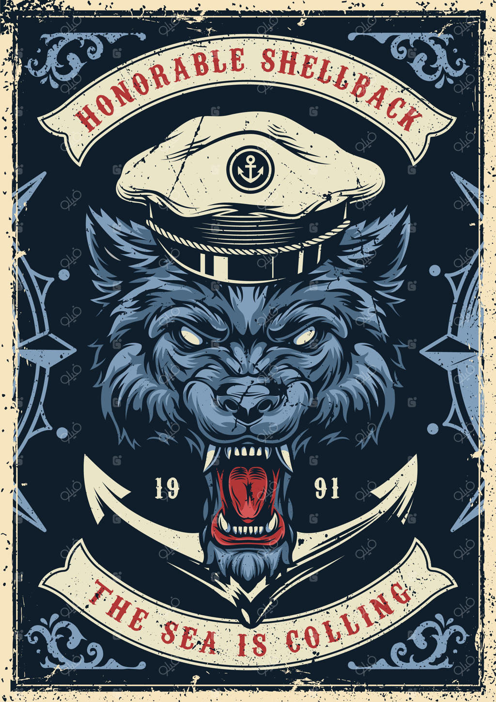 پوستر رنگارنگ دریایی و دریانوردی با طرح قدیمی