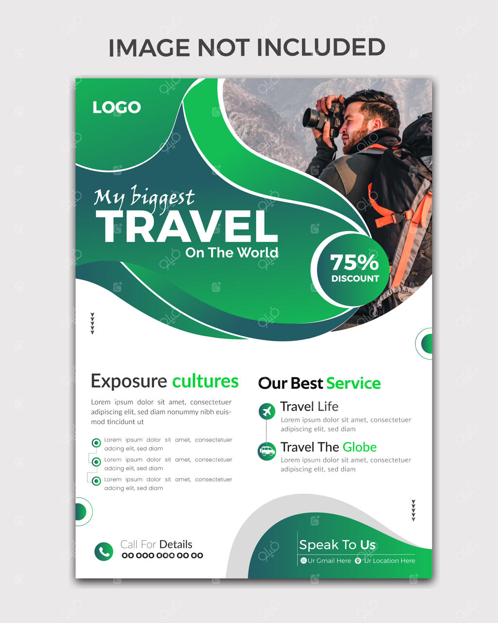 قالب طراحی تمیز و حرفه‌ای تراکت گردشگری همراه با عکس؛ بهترین طرح فلایر مسافرتی