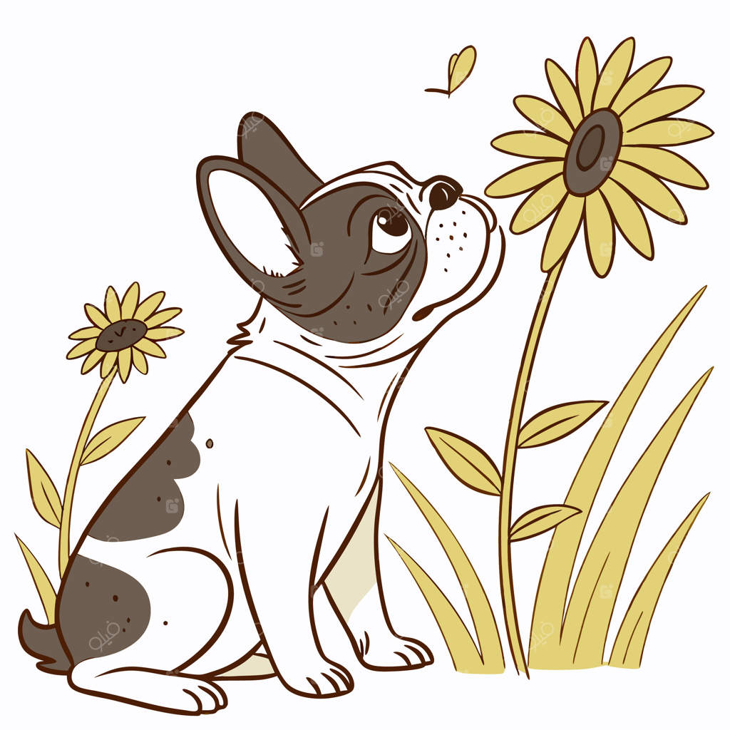 بولداگ فرانسوی در باغ گل‌ها