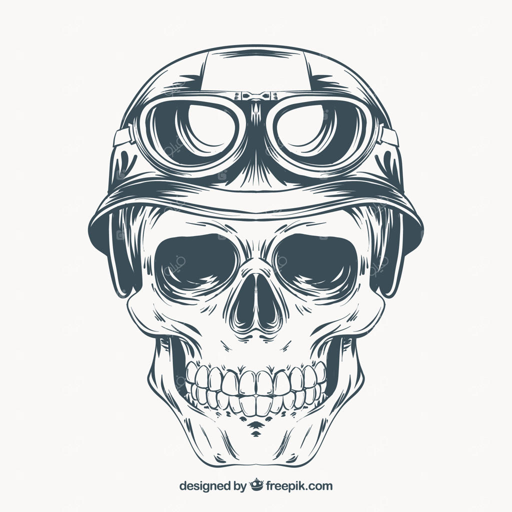 جمجمه طراحی شده با دست همراه با کلاه و عینک آفتابی