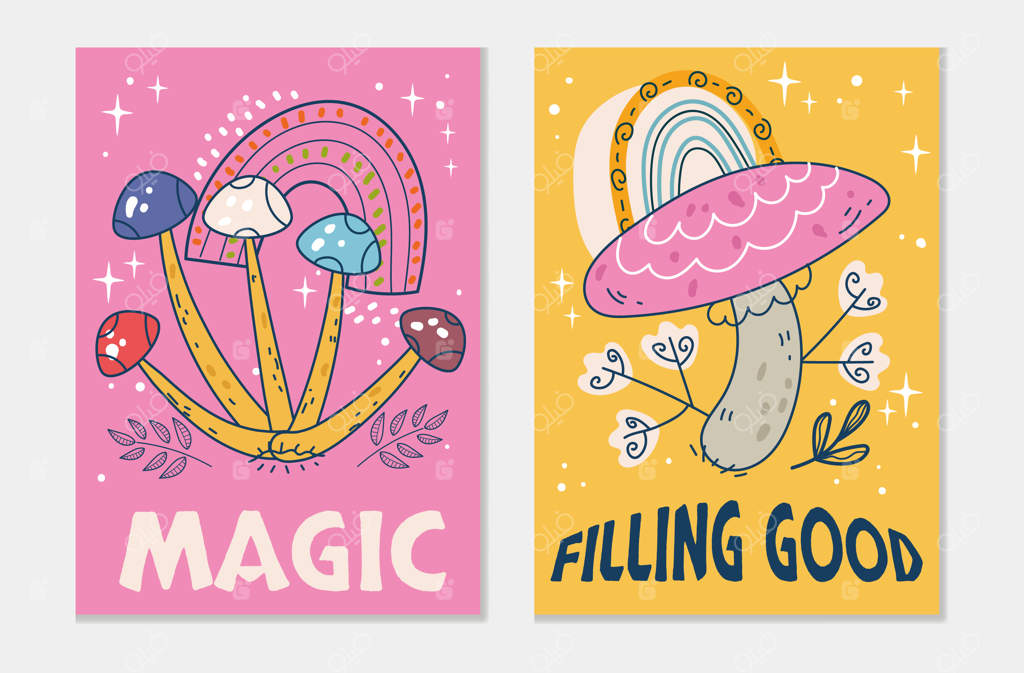 کارت‌های قالب قارچ‌های روانگردان هیپی - طراحی گرافیکی ساده