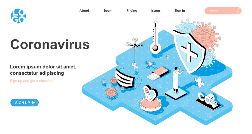 طرح سه‌بعدی ویروس کرونا برای صفحه فرود وب‌سایت