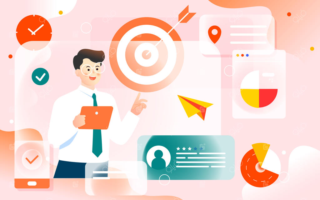 منابع انسانی در جستجوی کارمندان با بلندگو و پس‌زمینه‌ای از داده‌ها و اهداف گوناگون