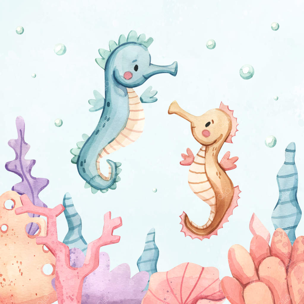 نقاشی آب‌رنگی حیوانات دریایی