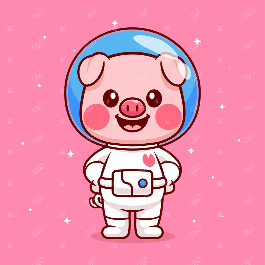 تصویر کارتونی آیکون وکتور خوک فضانورد بامزه در فضا - علم حیوانات در سبک فلت و ایزوله