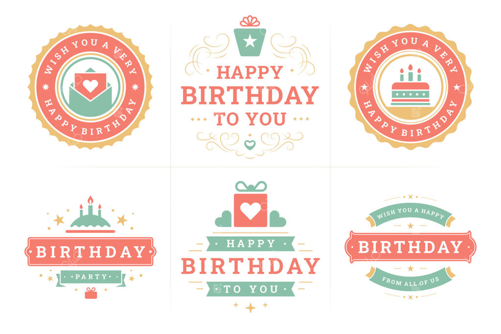 برچسب و نشان کلاسیک تولدت مبارک با رنگ‌های شاد قرمز و سبز برای طراحی کارت تبریک