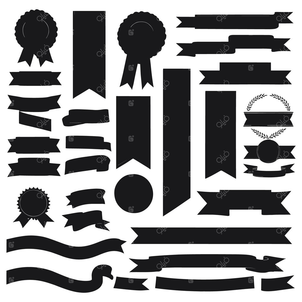 مجموعه وکتور طرح‌های سیاه و سیلوئت روبان و بنر