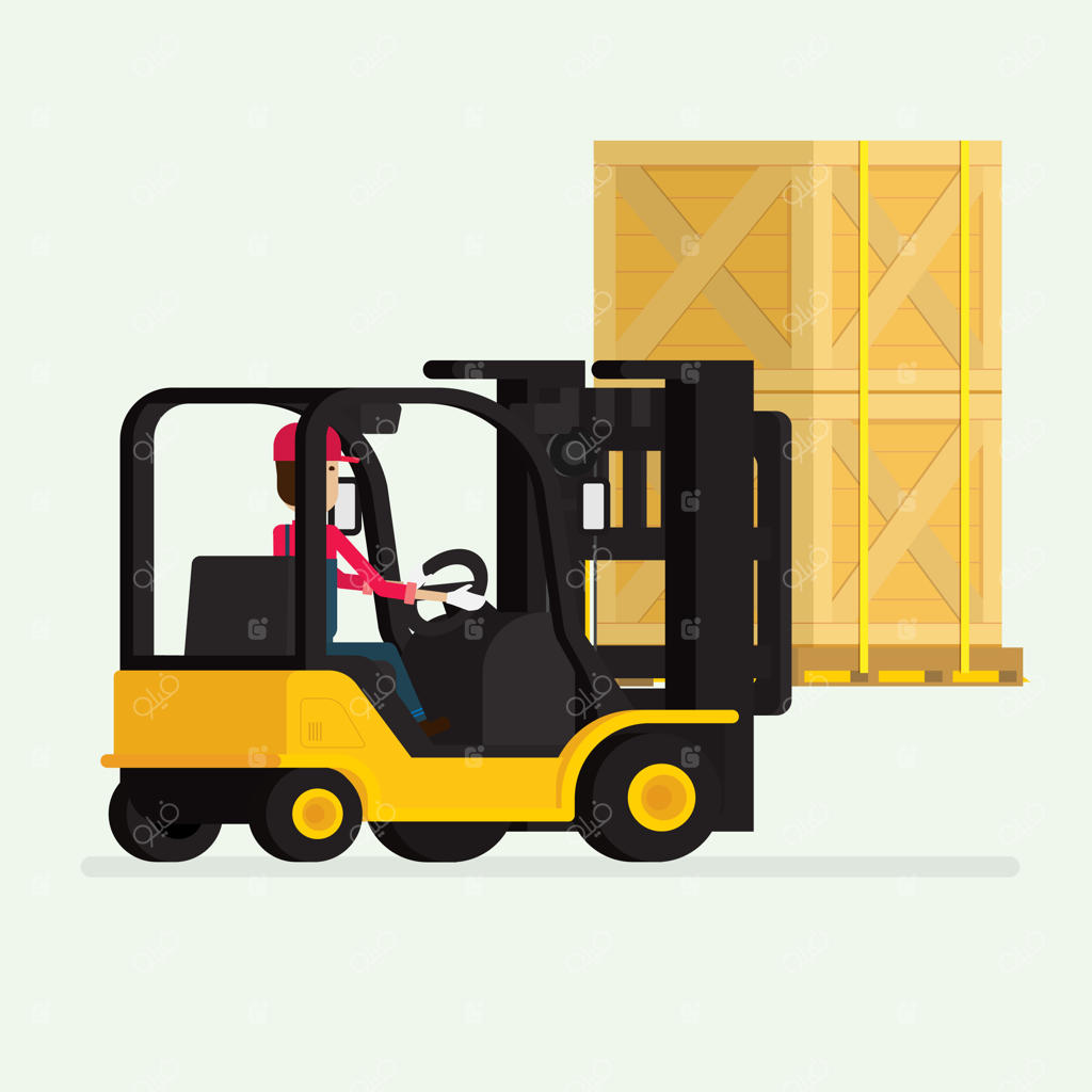 لیفتراک به همراه کارگر و جعبه‌ها