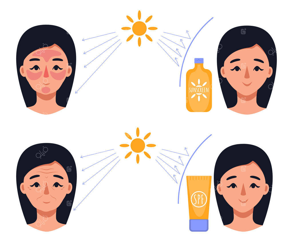 مقایسه اثر کرم ضد آفتاب بر پوست زنان: با محافظت و بدون محافظت در برابر اشعه UV