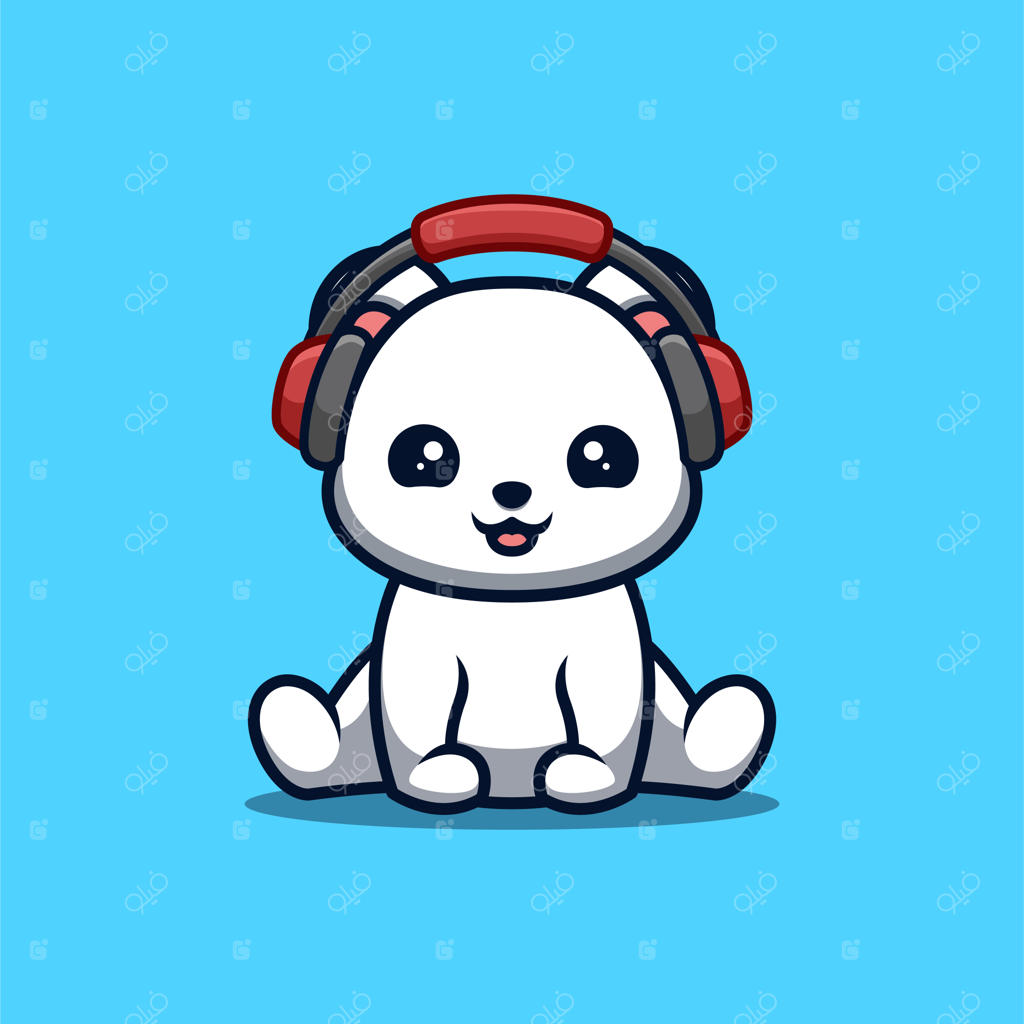 خرس قطبی نشسته با هدفون: لوگوی بامزه و خلاق کارتونی کادویی