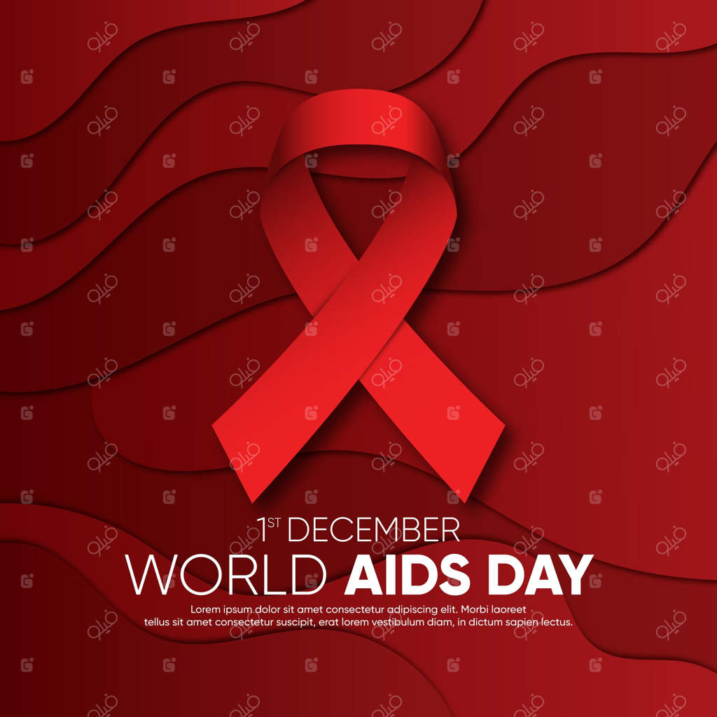 روبان روز جهانی مبارزه با ایدز به سبک کاغذی با پس‌زمینه موج‌دار