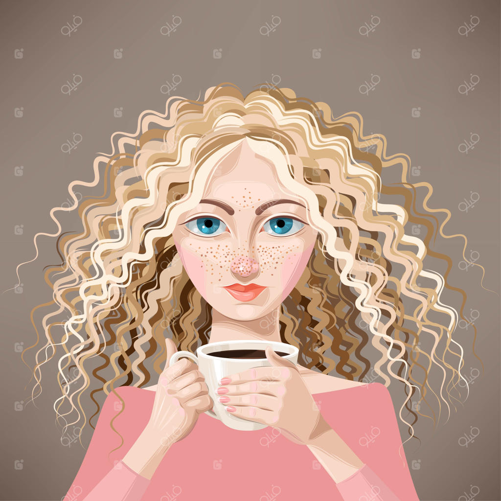 تصویر سازی وکتور از دختری بلوند با فنجان قهوه