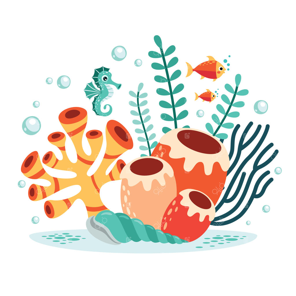 نقاشی مسطح از مرجان‌های رنگارنگ