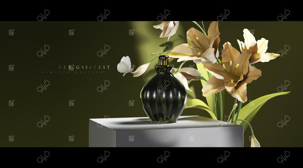 صحنه سکوی واقعی برای نمایش محصول با طرح زیبای گل لیلیوم