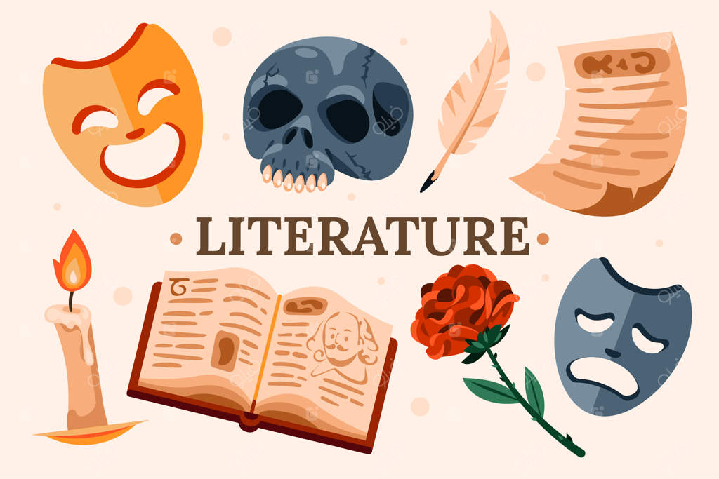 تصویرسازی عناصر ادبیات با طراحی دست‌کشیده و سبک مسطح