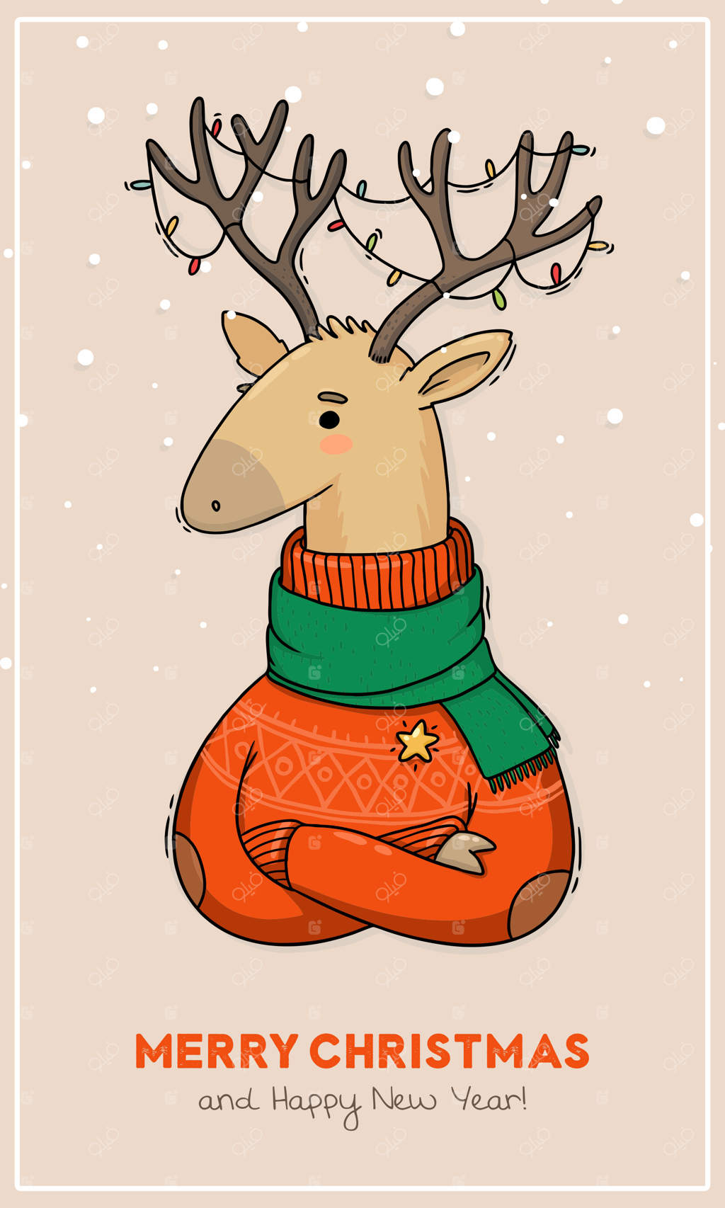 کارت پستال نقاشی گوزن کریسمس با ژاکت قرمز