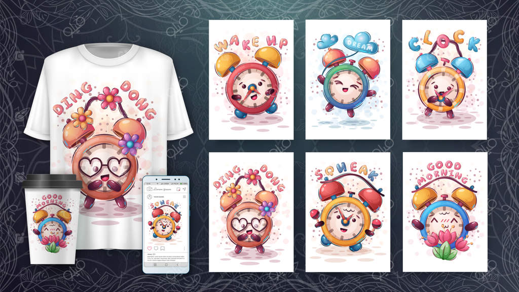 تنظیم ساعت شخصیت کارتونی - مجموعه پنج پوستر