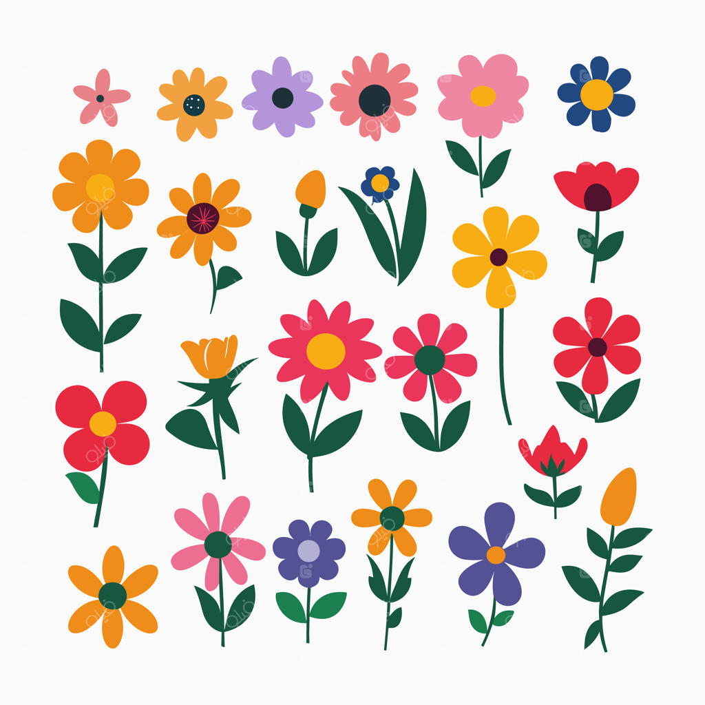 مجموعه وکتور گل‌های بهاری کارتونی رایگان
