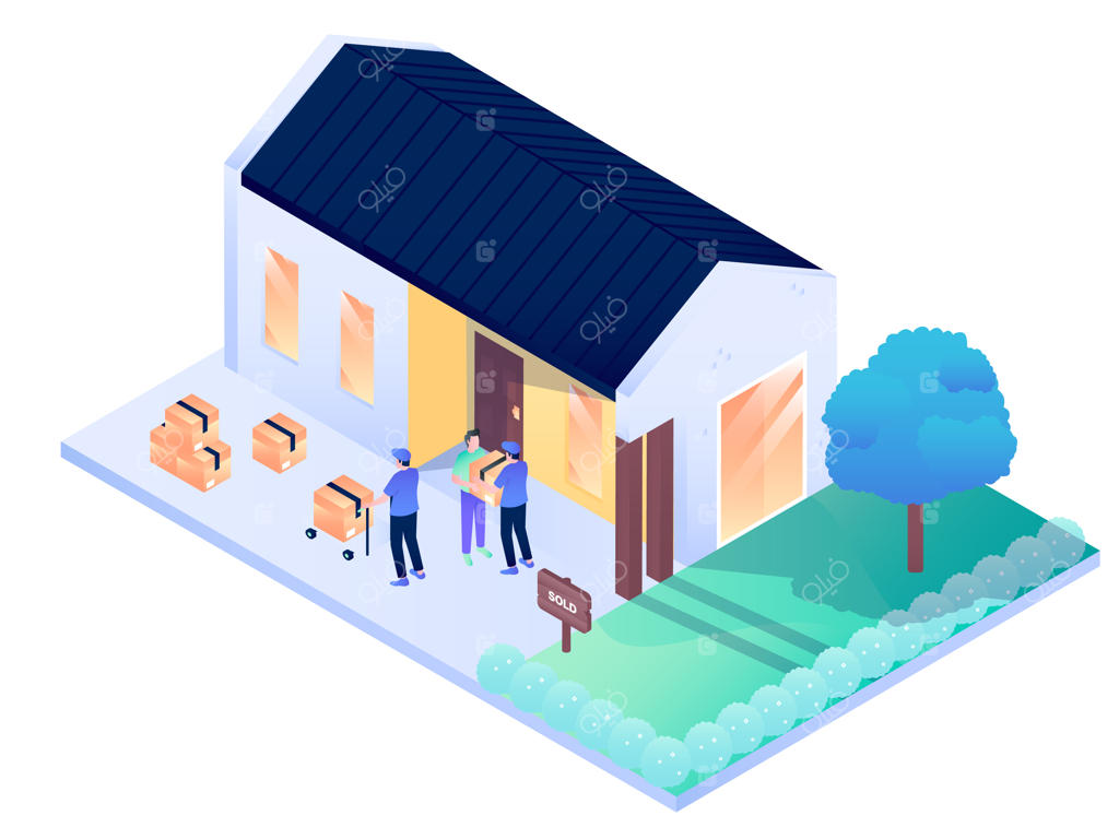 طراحی وکتور ایزومتریک نمای داخلی و خارجی خانه و شهر