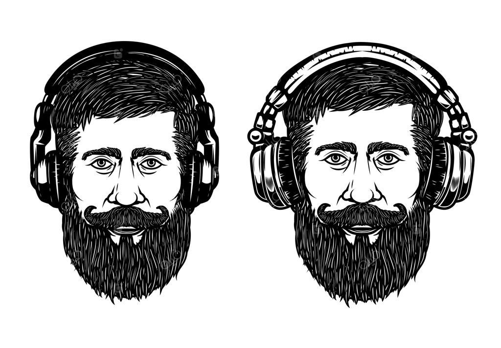 مجموعه سرهای هیپستر با هدفون - عنصر مناسب برای آرم، نشان، برچسب و پوستر. طراحی و تصویرسازی
