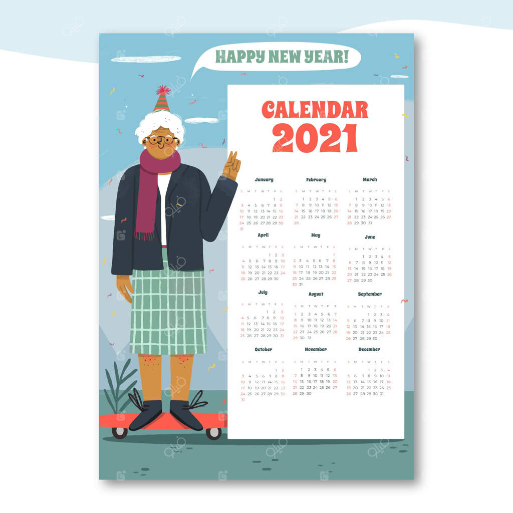 تقویم سال ۲۰۲۱ با طراحی دستی