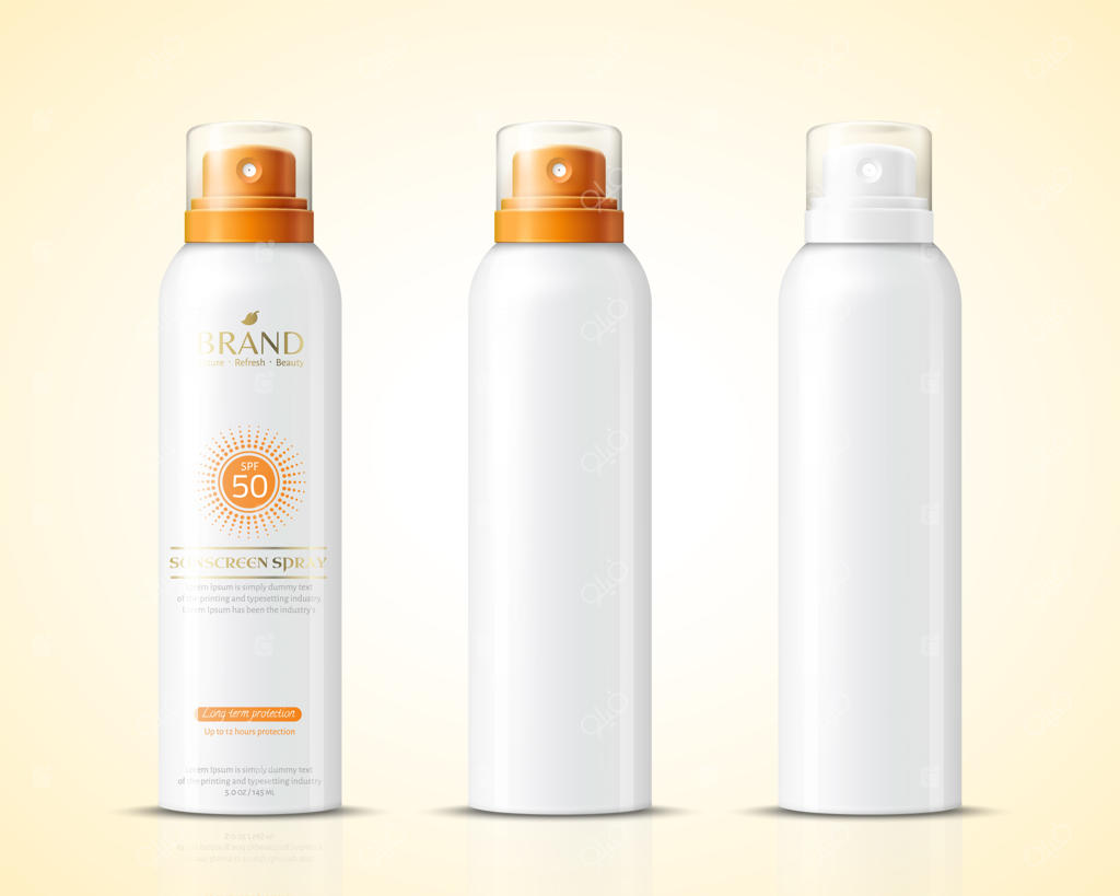 ست بطری اسپری ضد آفتاب در طرح سه‌بعدی