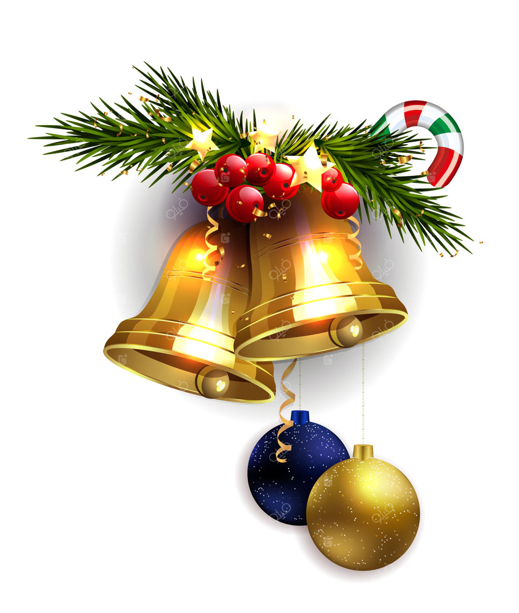 رشته زینتی کریسمس با زنگوله‌های طلایی و توپ‌های آویزنده