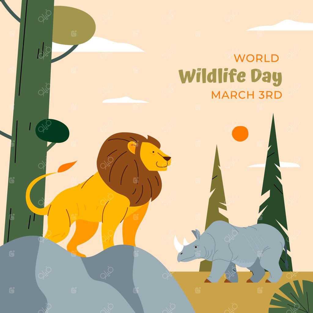 تصویرسازی تخت حیات وحش جهان به همراه گیاهان و جانوران