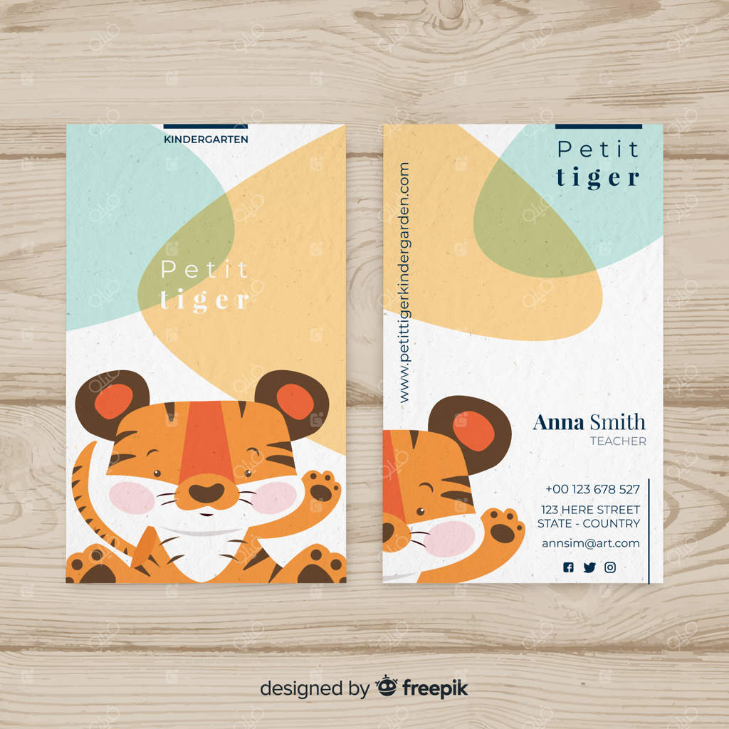 پترن کارت ویزیت با طرح ببر کارتونی