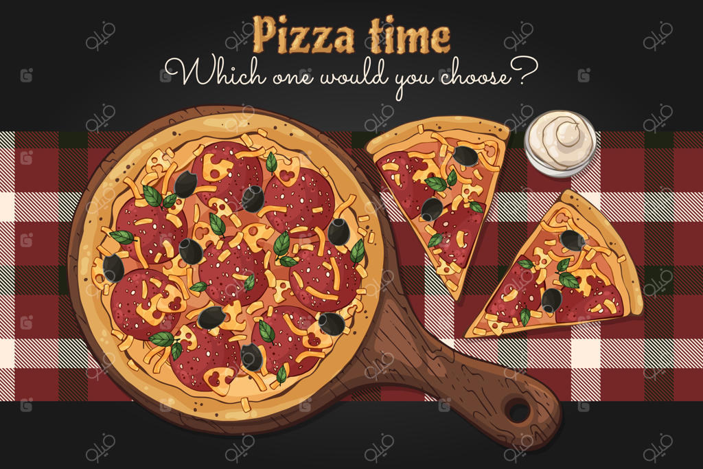 وکتور: پیتزا روی تخته، تم فست‌فود