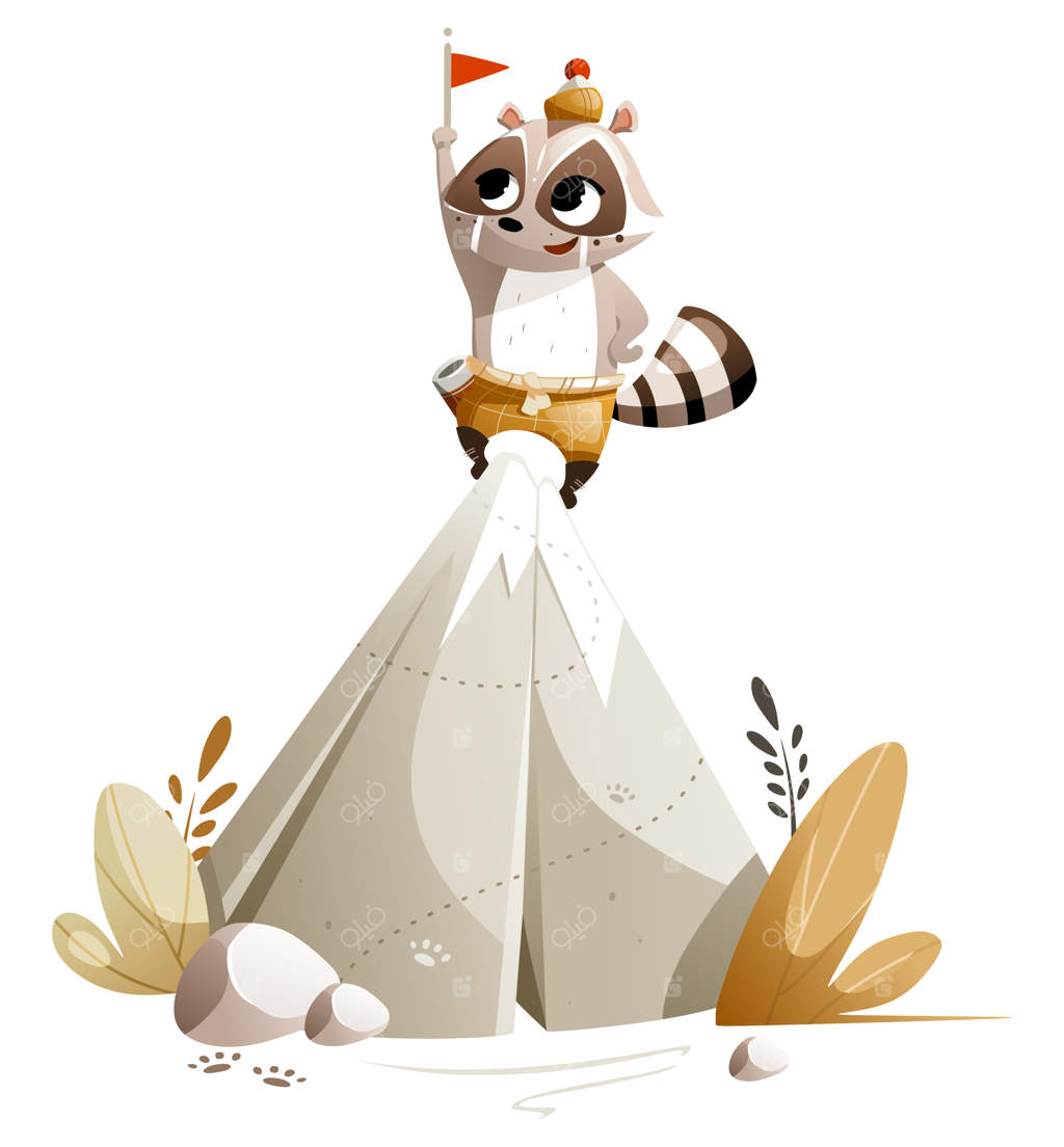 شخصیت کارتونی راکون با جزئیات کامل قله کوه را فتح کرد.