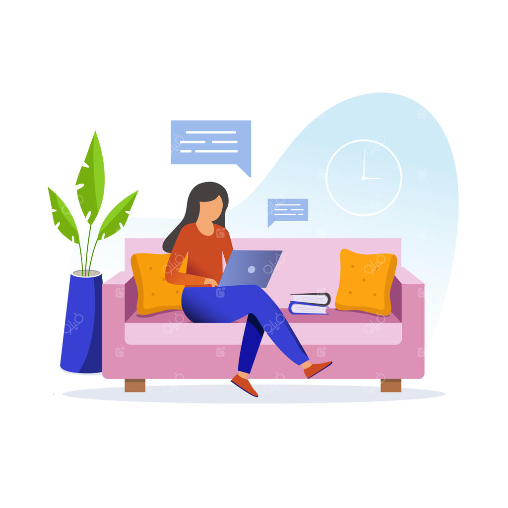 مفهوم کار از خانه برای زنان جوان با لپ‌تاپ