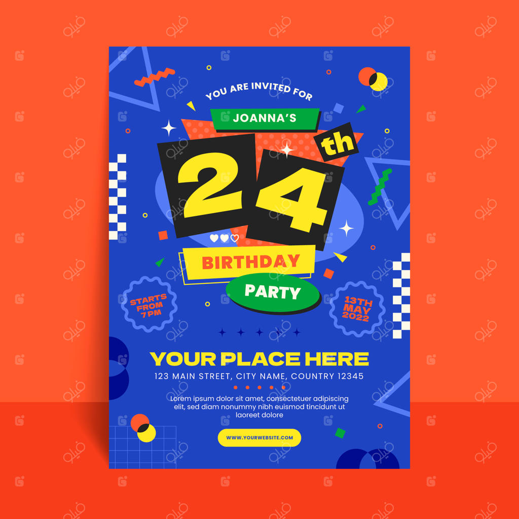 تراکت جشن تولد با طراحی دستی و تخت