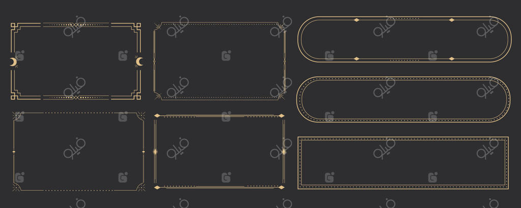 فریم طلایی خطی، حاشیه‌ی مینیمال اسطوره‌ای، تزئینات خطی مرموز با نقاط و گوشه‌ها در پس‌زمینه‌ی تیره. شکل هندسی، تاروت