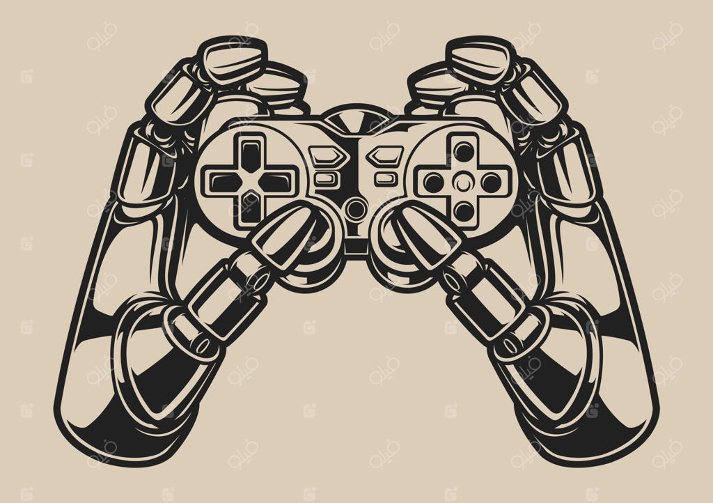 تصویر سیاه و سفید از دست ربات و دسته بازی