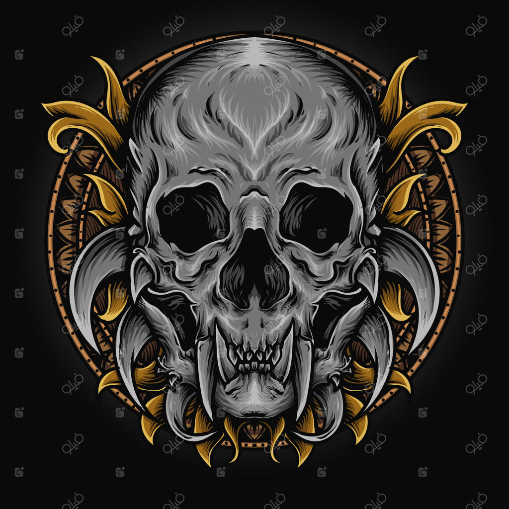 طراحی تصویر هنری و تیشرت با نقوش حکاکی جمجمه هیولا