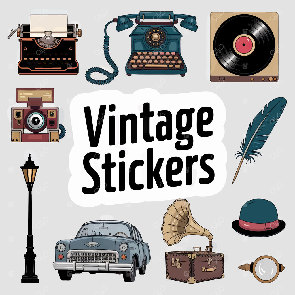 پوستر تلفن‌های قدیمی با تابلوی استیکرهای وینتج