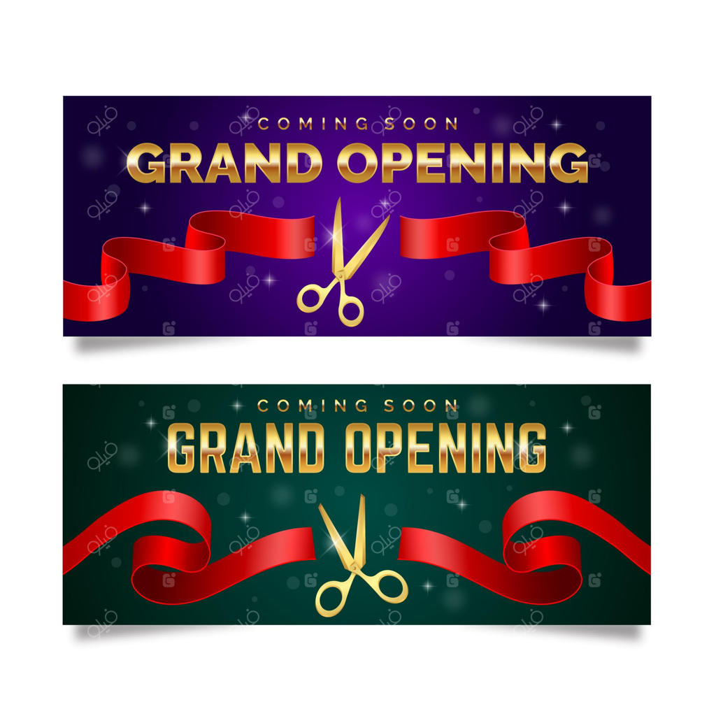 بنر افتتاح مجدد با قیچی و روبان