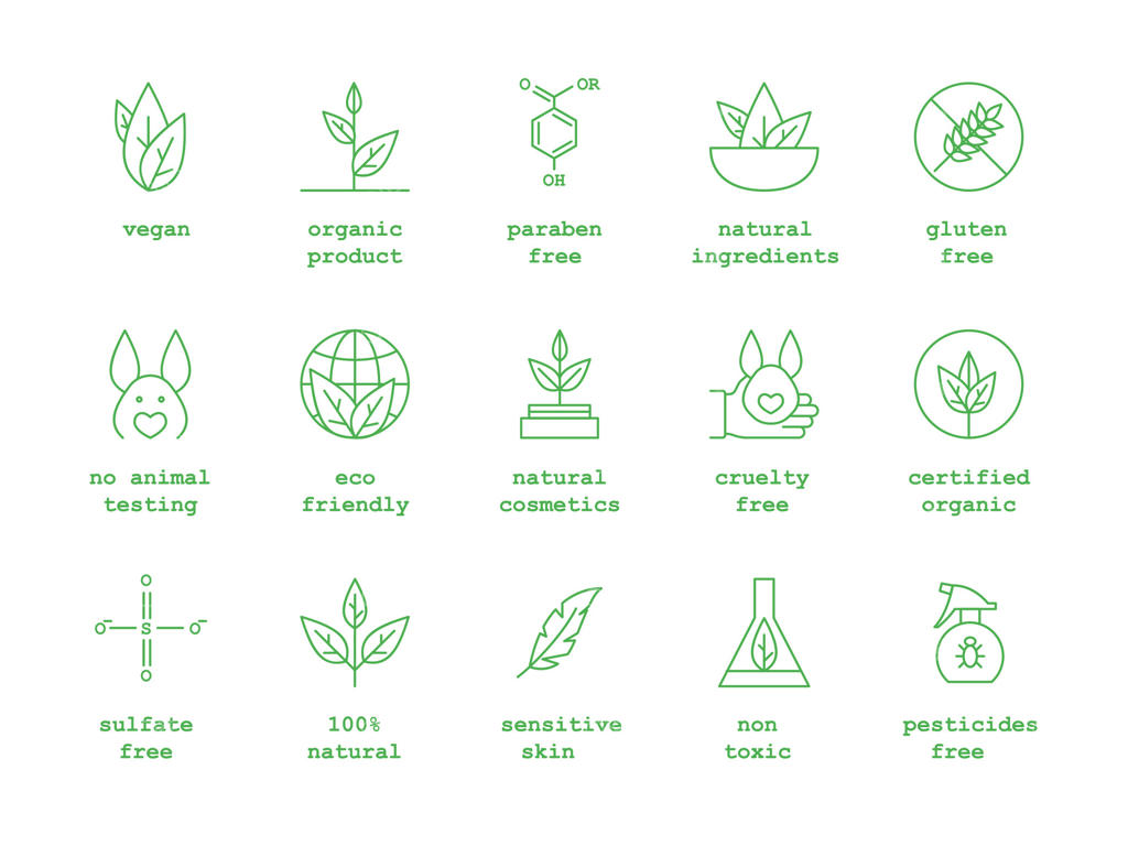 مجموعه آیکون های خطی نازک وکتور برای رنگ نشان لوازم آرایشی ارگانیک