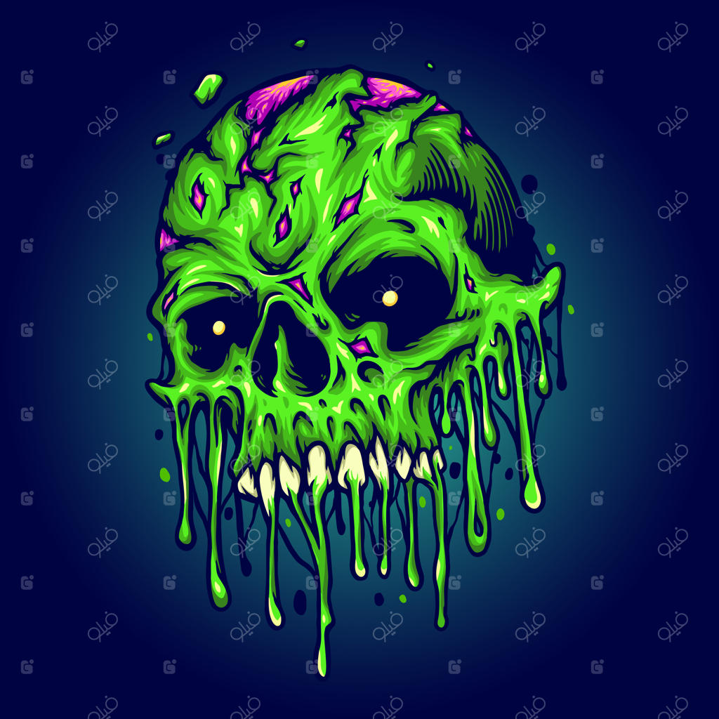 جمجمه زامبی سبز ذوب‌شده و تنها