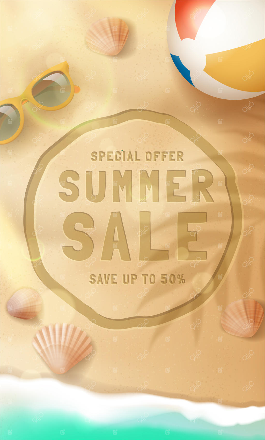 فروش ویژه تابستانی واقعی همراه با عینک آفتابی و توپ ساحلی