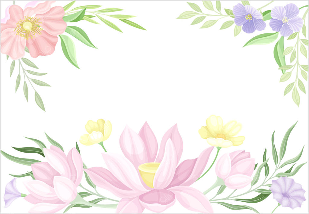 قالب کارت با حاشیه گلدار و فضای متن. دعوت‌نامه عروسی، کارت‌پستال، پوستر، بروشور با گل‌های رنگ‌های ملایم