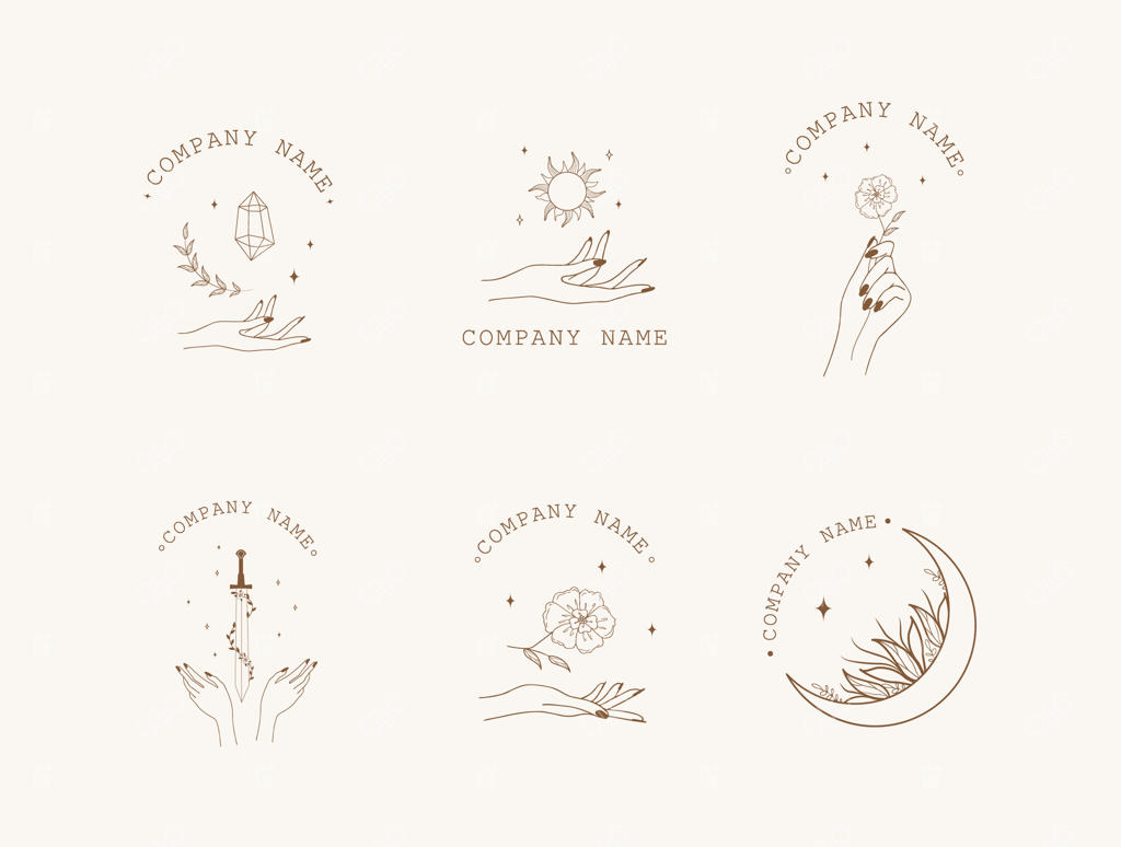 مجموعه اسرارآمیز با دست‌ها، ماه، خورشید، کریستال، شمشیر و گل‌ها.