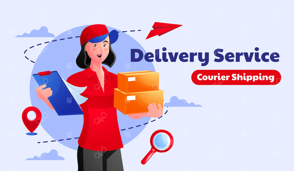 پیک زنانه در حال تحویل بسته و جعبه پستی