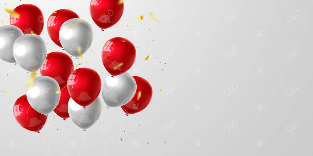 بادکنک‌های قرمز، طراحی مفهومی کاغذپاش، روز ملی حاکمیت و کودک در ترکیه. پس‌زمینه شادباش و جشن.