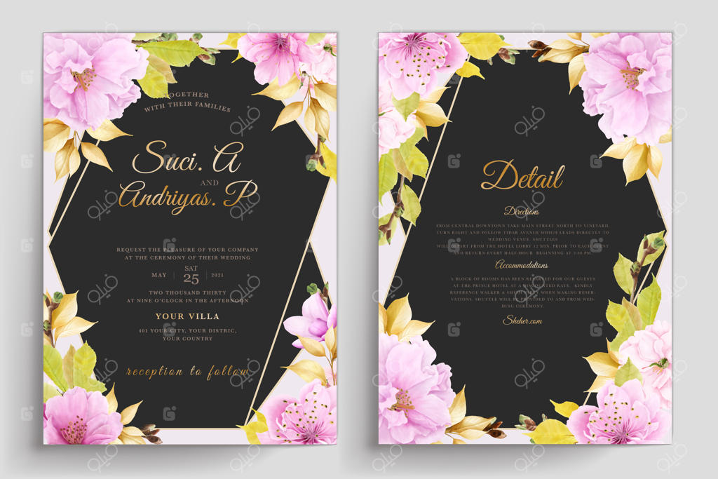 کارت دعوت عروسی با طرح شکوفه گیلاس