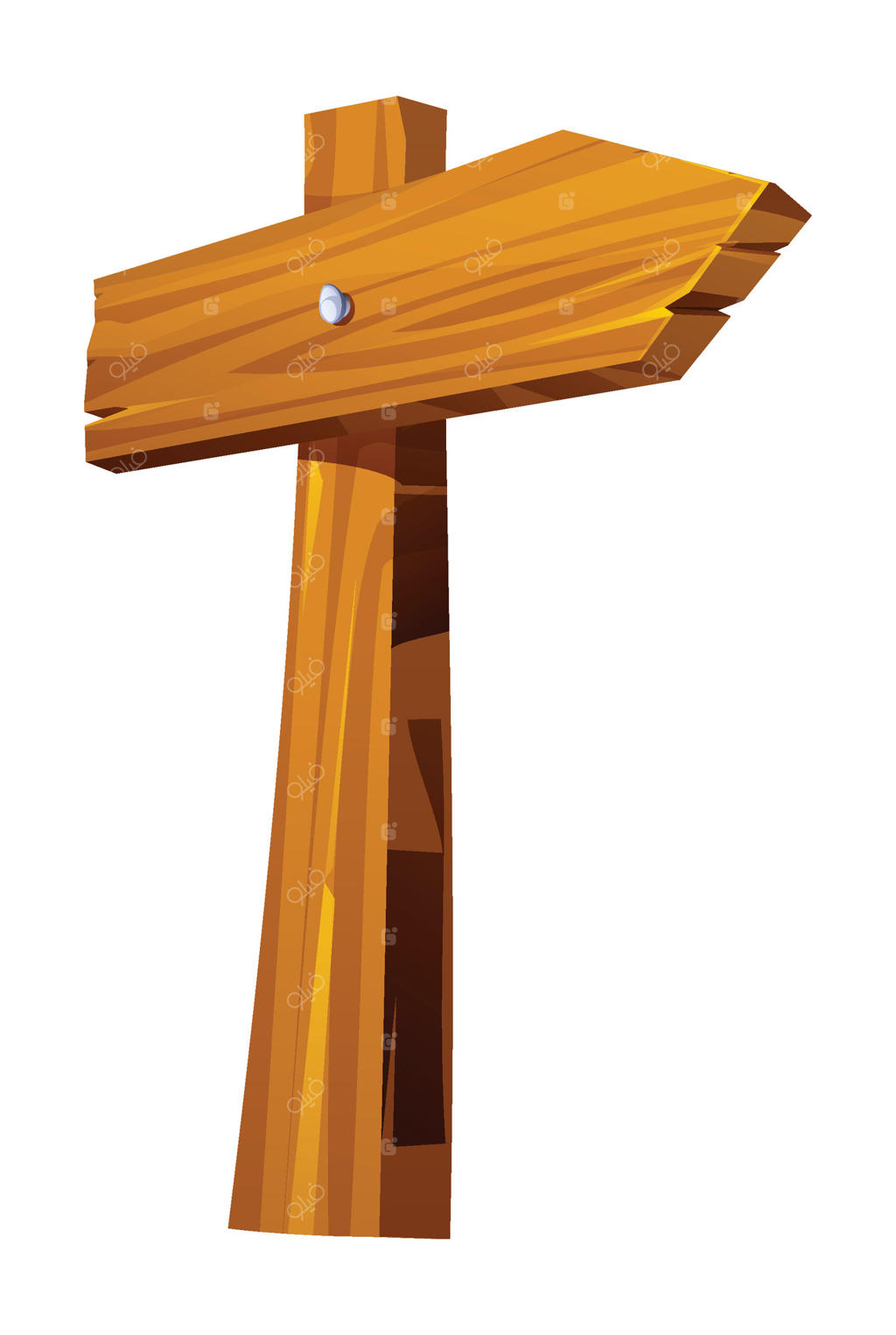 تابلوی علامت‌گذاری چوبی با طراحی ساده و روستایی که به سمت راست اشاره می‌کند. تصویر کارتونی