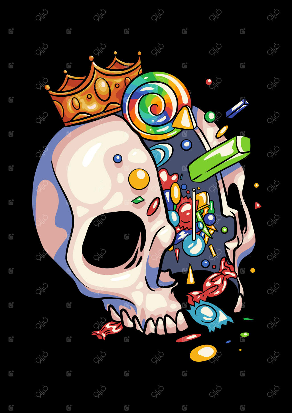 تصویرسازی شاه آب نبات جمجمه برای هالووین