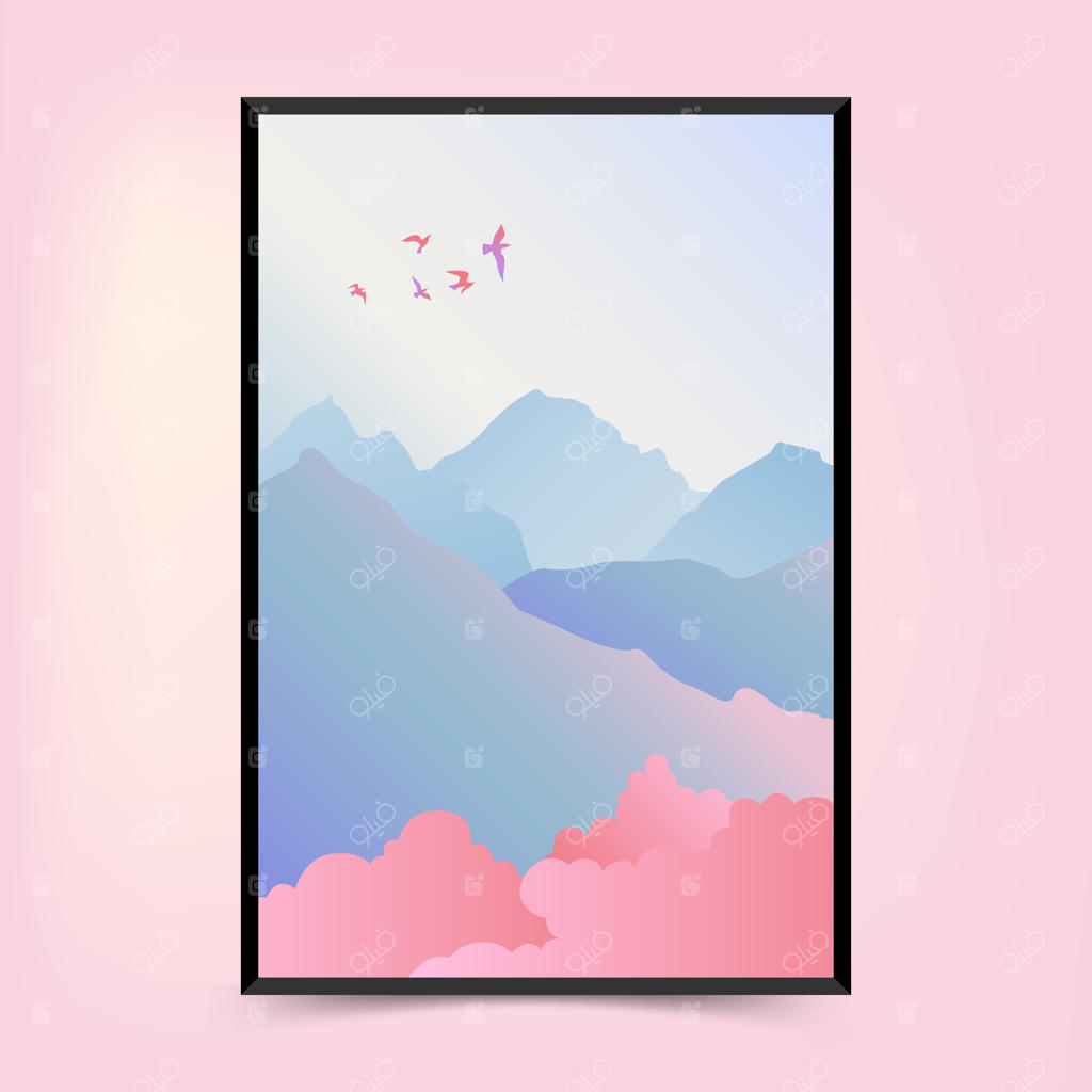 قالب پوستر منظره مدرن معاصر با گرادیان انتزاعی و الهام از نیمه قرن بیستم