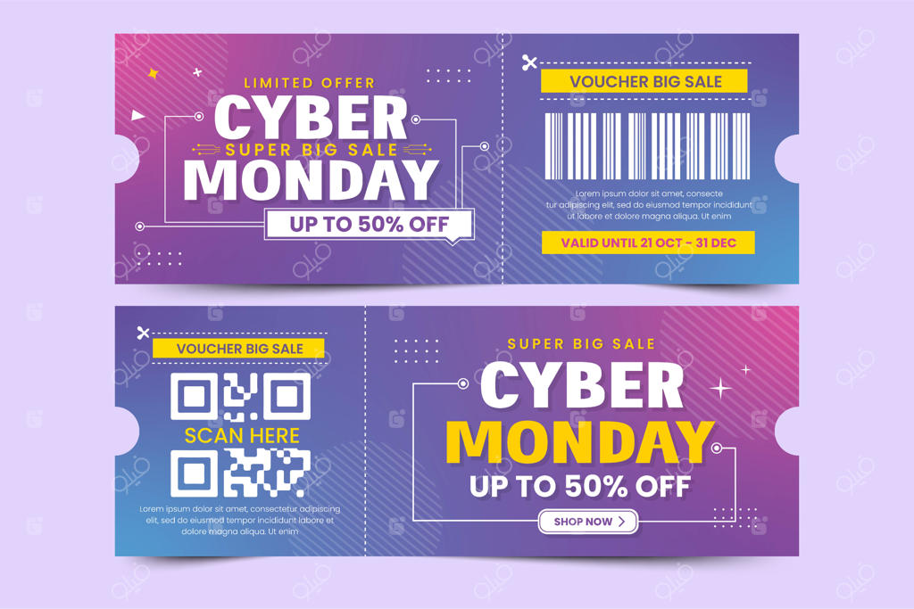 قالب طراحی کوپن یا ووچر برای سایبر ماندی